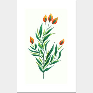 Spring Green Plant With Orange Buds Posters and Art